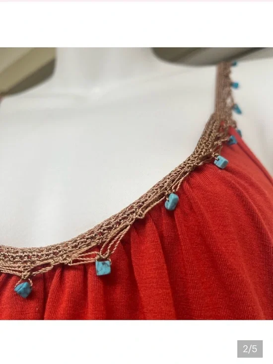 Fighting Eel Red Scoop Neck Embellished Tank - Picture 2 of 5